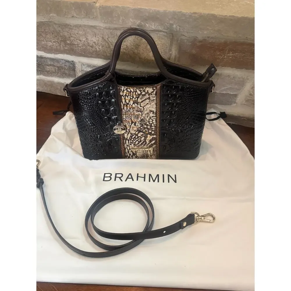 Brahmin Mini Duxbury Melbourne Toasted Almond Croc Leather Satchel Handbag Purse